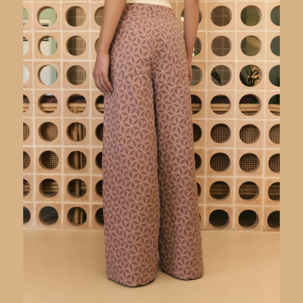 Mauve Geometric Patterned Wide-Leg Pants - Picture 3 of 8
